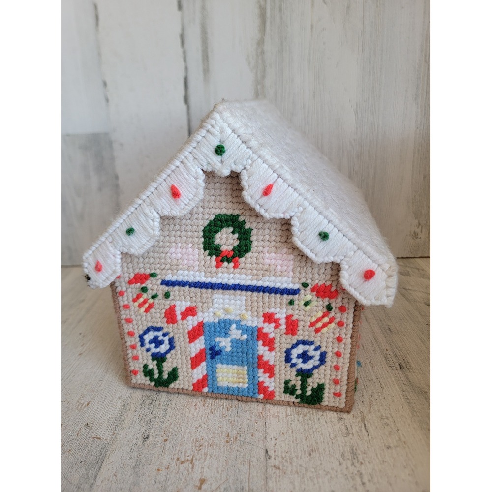 Gingerbread needlepoint cross stitch box container Xmas vintage Unique Home